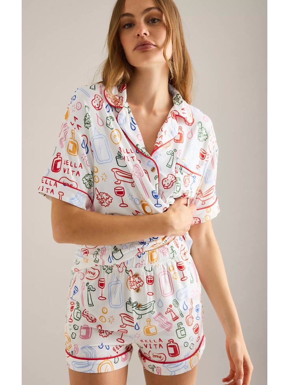 Anthropologie Lyrebird Moda Luxe Pajama Set Womens S/M White Multi Sleepwear